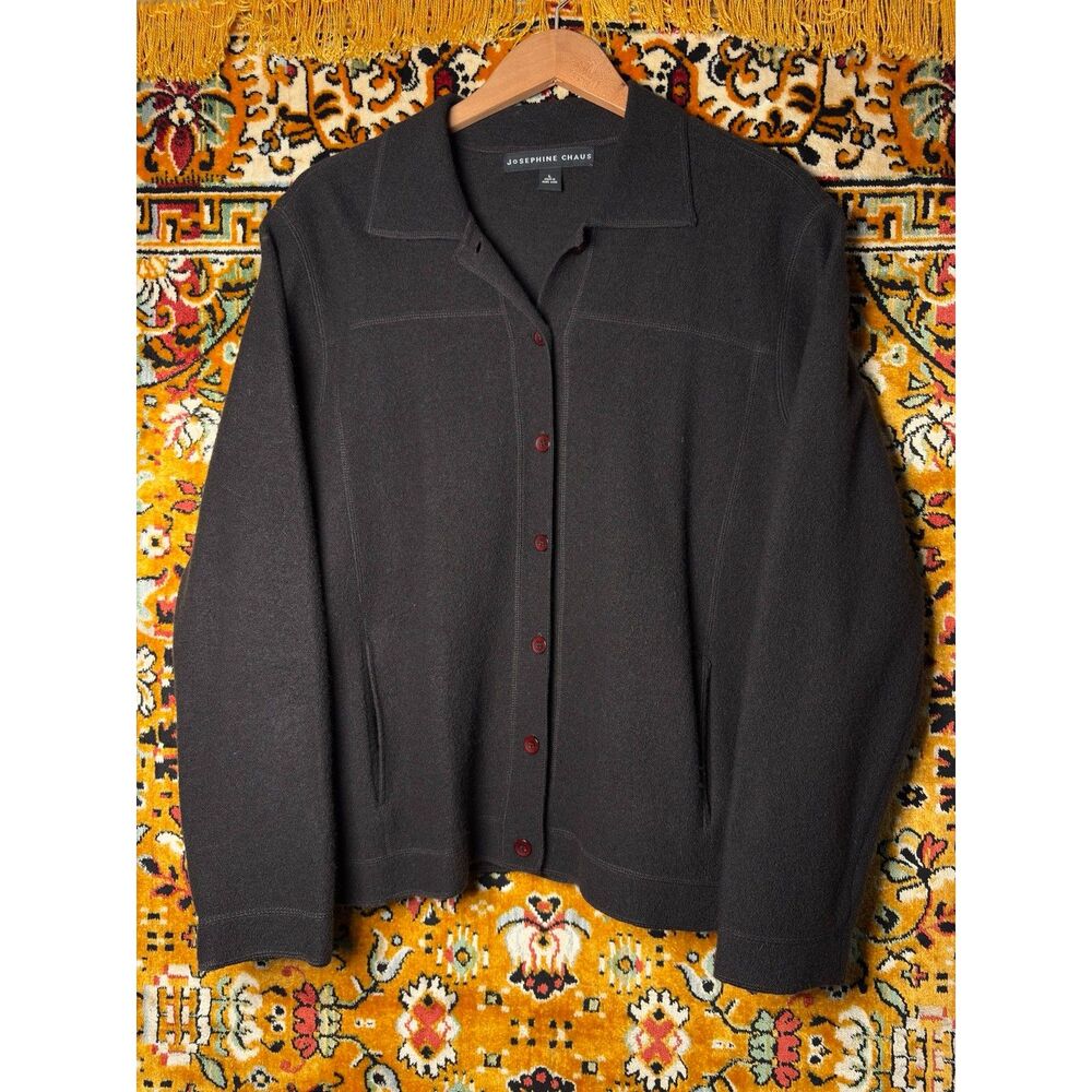 y2K Josephine Chaus 100% Wool Charcoal Shacket Jacket Cardigan Size L